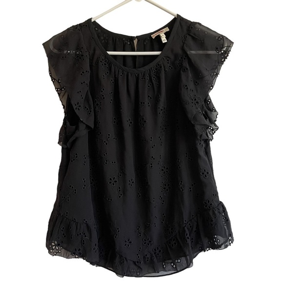 Joie 100% Silk Candida Lace Eyelet Top In Caviar, Size XS - Picture 5 of 11